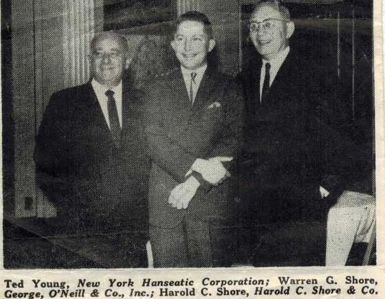 Left to right: Ted Young of New York Hanseatic Corporation; Warren G. Shore of George, O’Neill & Co., Inc.; and Harold C. Shore of Harold C. Shore & Co.