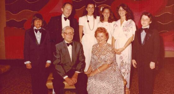 Harold and Mae C. Shore's 50th wedding anniversary. Standing, left to right: David, Warren, Toby, Lauren, Jaimee and William.