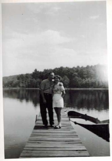 Harold and Mae on a lake dock.