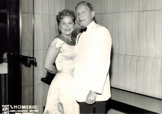 Harold and Mae dressed for the evening on a cruise ship.