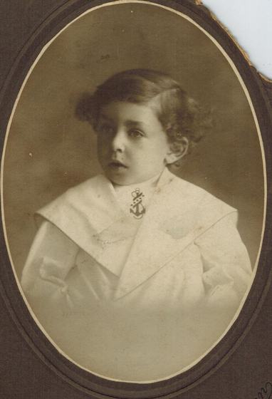 Harold as a small child in a white sailor-style blouse with an anchor pin. Studio portrait by Hoffmann, Broadway at Flushing Ave., Brooklyn, N.Y.